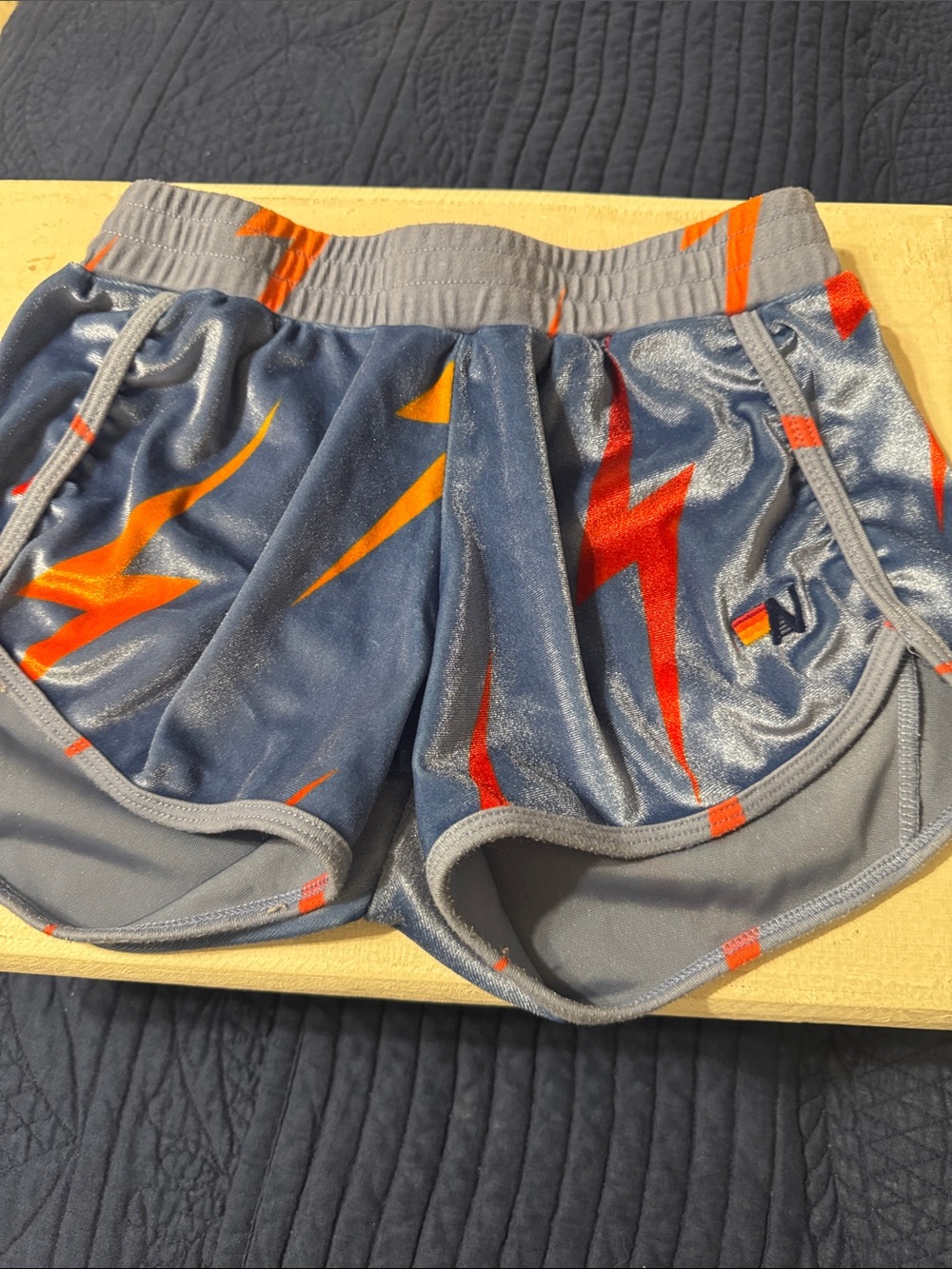 Aviator Nation Blue Athletic Shorts with Orange Lightning -XS